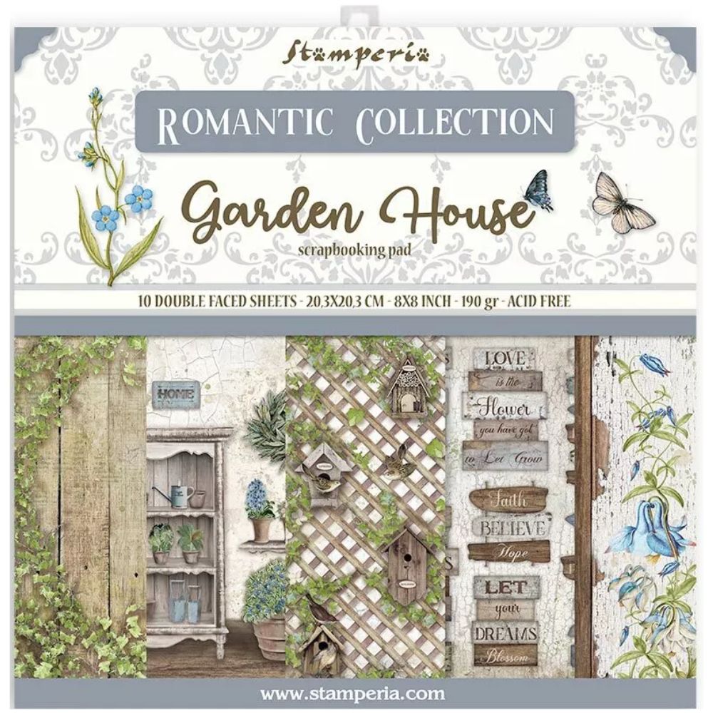 Block de cartulinas "Romantic Garden House” de 20.3x20.3 cm