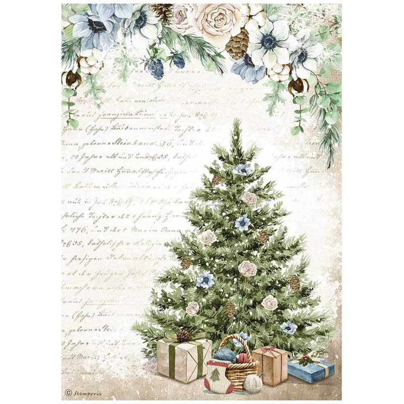 Papel de arroz A4 28gr Romantic Cozy Winter Blue Tree - Navidad