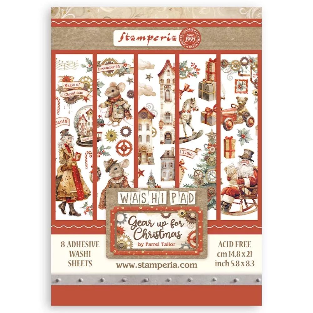 Set 8 hojas de Washi Pad Romantic Gear Up For Christmas - Navidad